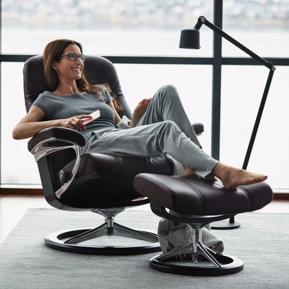 Stressless Consul Small Chair with Footstool - Signature Base Stressless Consul Small Chair with Footstool - Signature Base